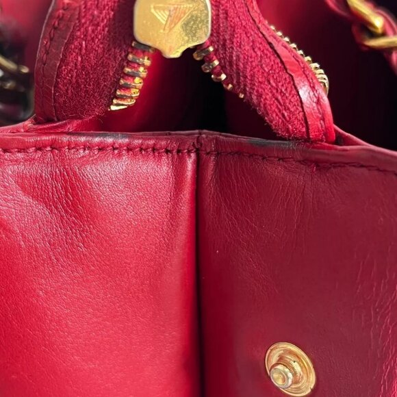 CHANEL CC Turn Lock outside flap Shoulder Tote Chain Shoulder Bag Lambskin Red - Picture 12 of 13